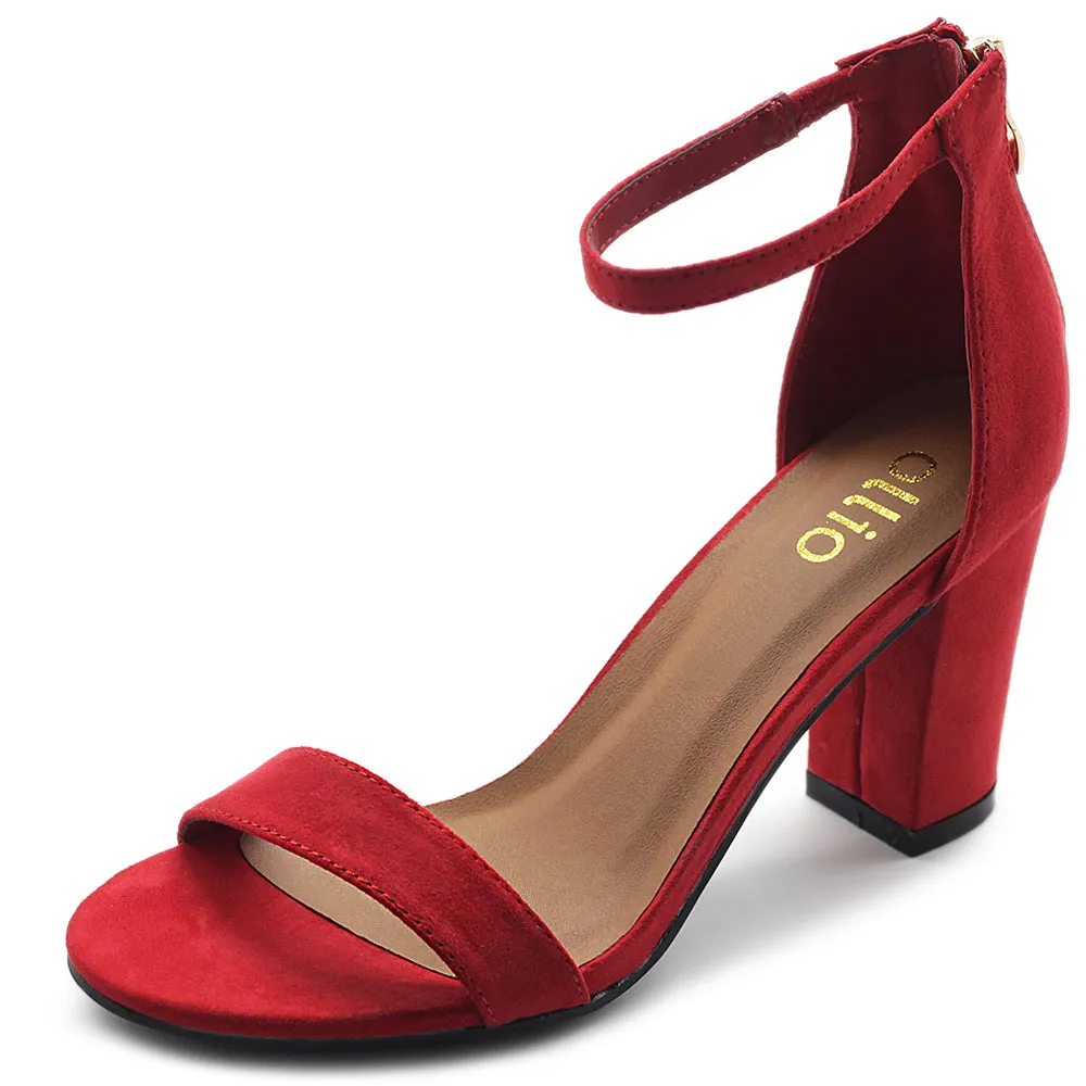 Ollio Women's Shoes Faux Suede or Faux Leather Ankle Strap Zip Up Closure Chunky Heel Sandals