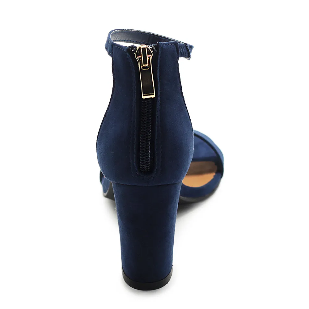 Ollio Women's Shoes Faux Suede or Faux Leather Ankle Strap Zip Up Closure Chunky Heel Sandals