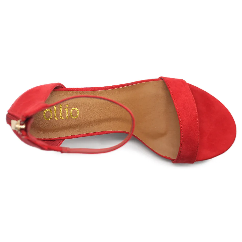 Ollio Women's Shoes Faux Suede or Faux Leather Ankle Strap Zip Up Closure Chunky Heel Sandals
