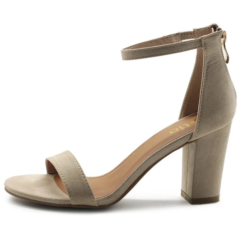 Ollio Women's Shoes Faux Suede or Faux Leather Ankle Strap Zip Up Closure Chunky Heel Sandals
