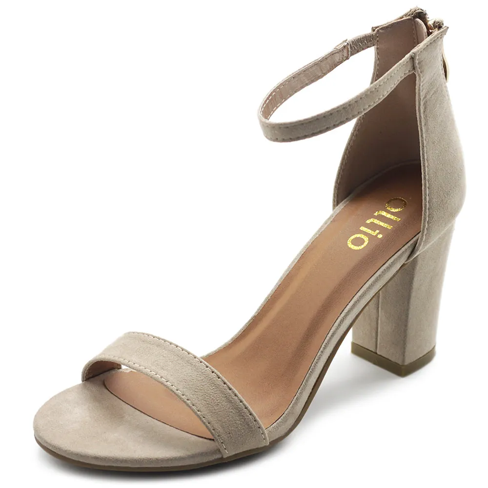 Ollio Women's Shoes Faux Suede or Faux Leather Ankle Strap Zip Up Closure Chunky Heel Sandals