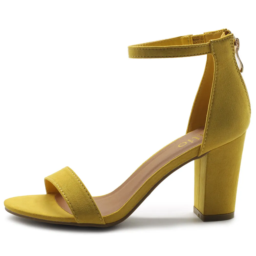 Ollio Women's Shoes Faux Suede or Faux Leather Ankle Strap Zip Up Closure Chunky Heel Sandals