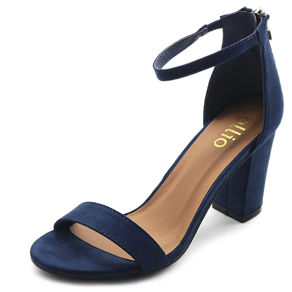 Ollio Women's Shoes Faux Suede or Faux Leather Ankle Strap Zip Up Closure Chunky Heel Sandals