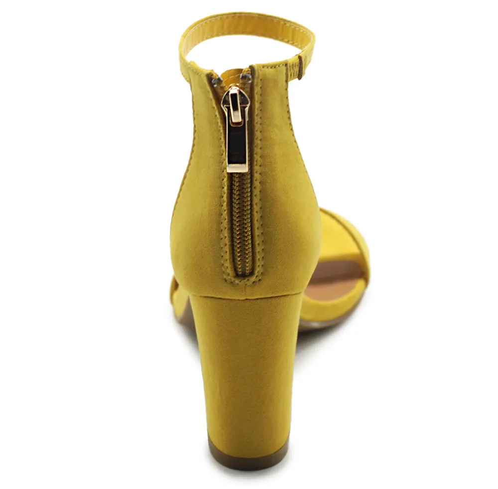 Ollio Women's Shoes Faux Suede or Faux Leather Ankle Strap Zip Up Closure Chunky Heel Sandals