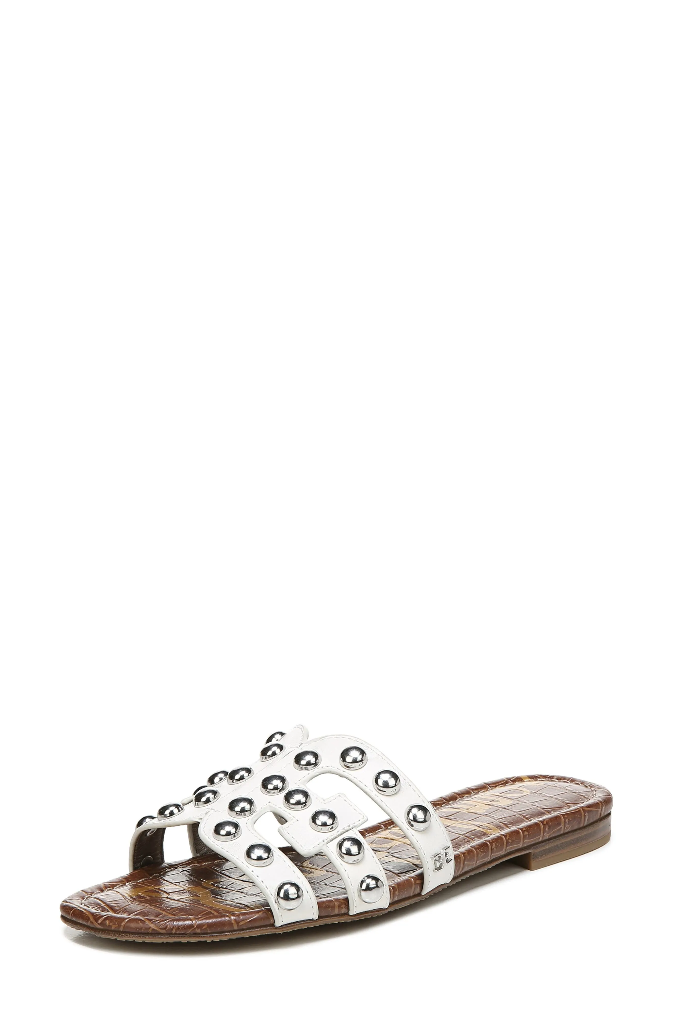 Sam Edelman Bay14 Bright White Studs And Leather Straps Embellished Slide Sandal (Bright White Leather, 9)