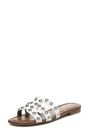 Sam Edelman Bay14 Bright White Studs And Leather Straps Embellished Slide Sandal (Bright White Leather, 9)