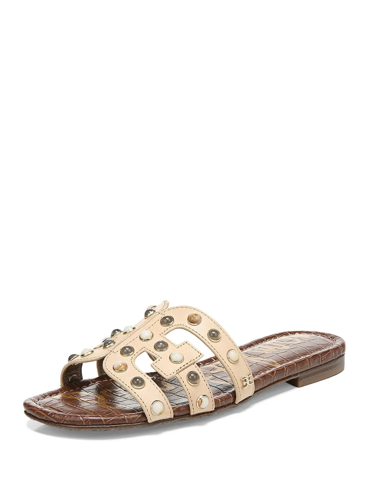 Sam Edelman Bay15 Natural Sand Leather Studs And Leather Straps Embellished Slide Sandal (7.5, Natural Sand Leather)
