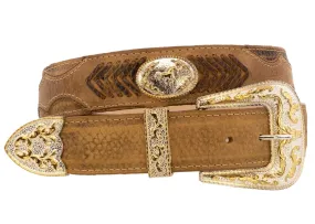 Sand Western Cowboy Leather Belt Horse Concho - Silver Buckle