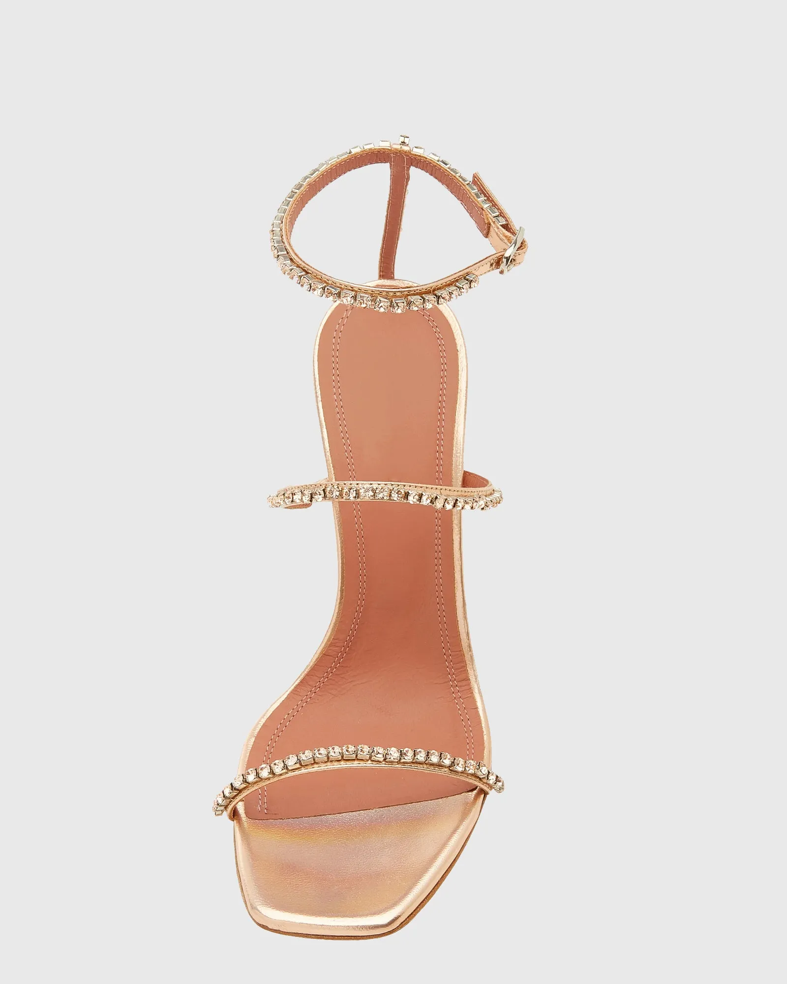 Seal Rhinestone Strap Flared Heels