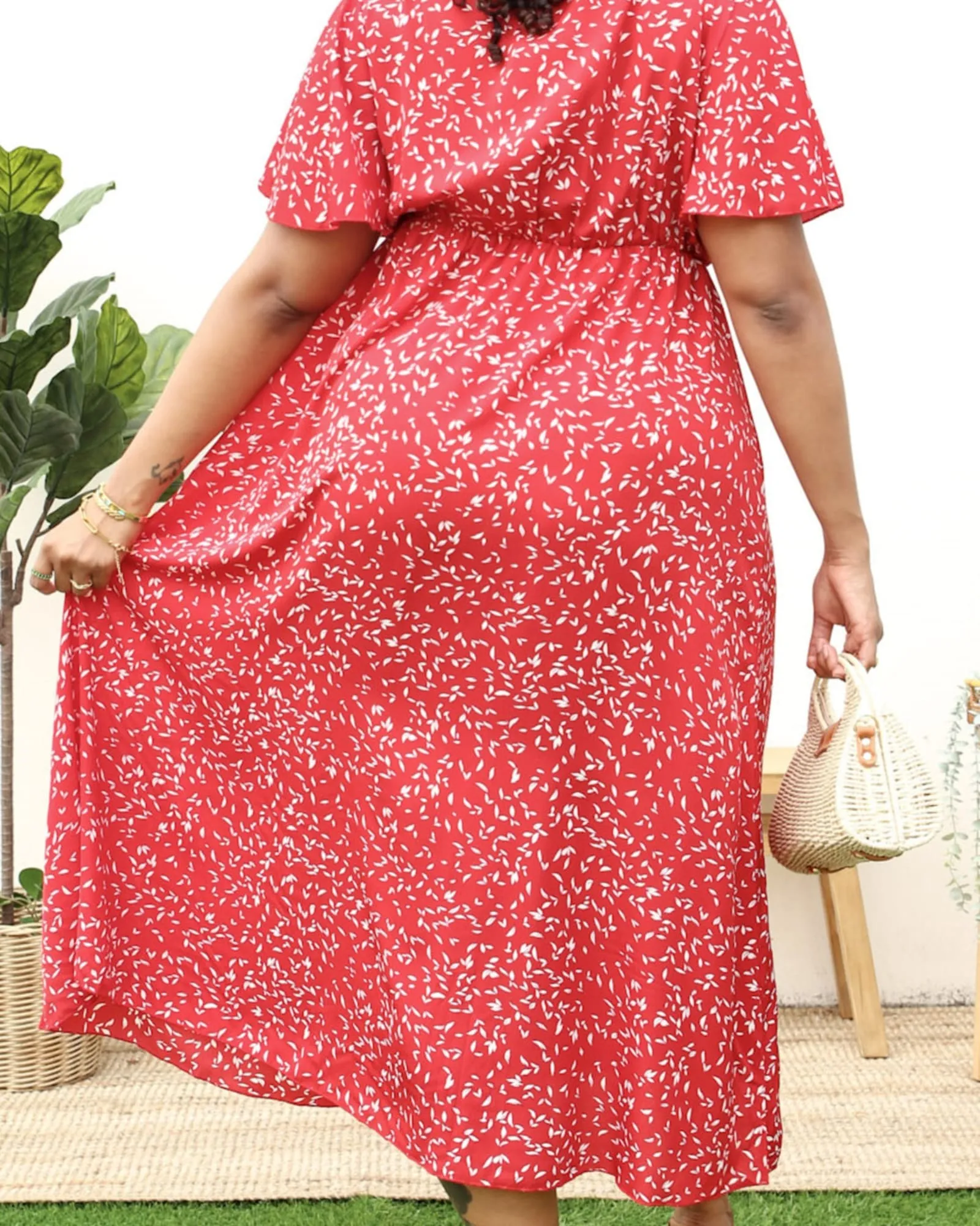 V-Neck White Floral Print Wrap Maxi Dress | Red