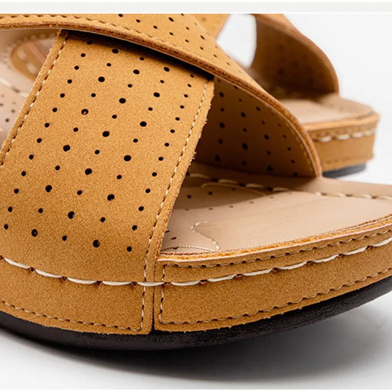 Vanccy New Ladies Sewing Wedges Female Casual Pu Leather Sandal