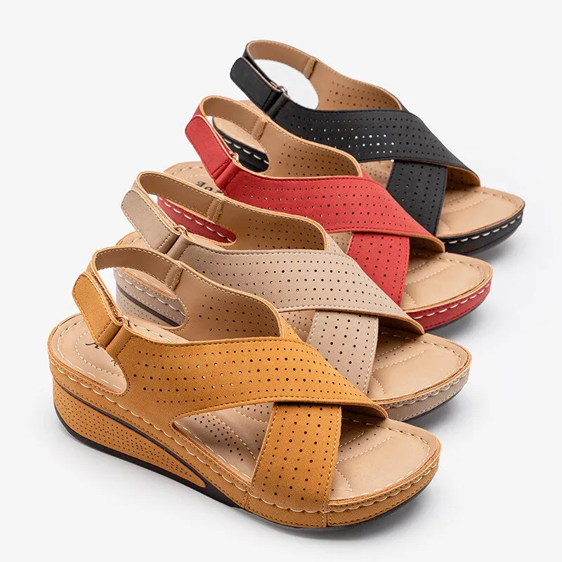Vanccy New Ladies Sewing Wedges Female Casual Pu Leather Sandal