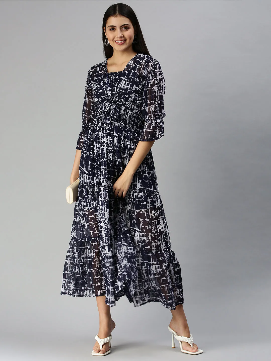 Women Navy Blue Printed Dress