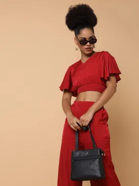 Women's Maroon Solid Co-Ords