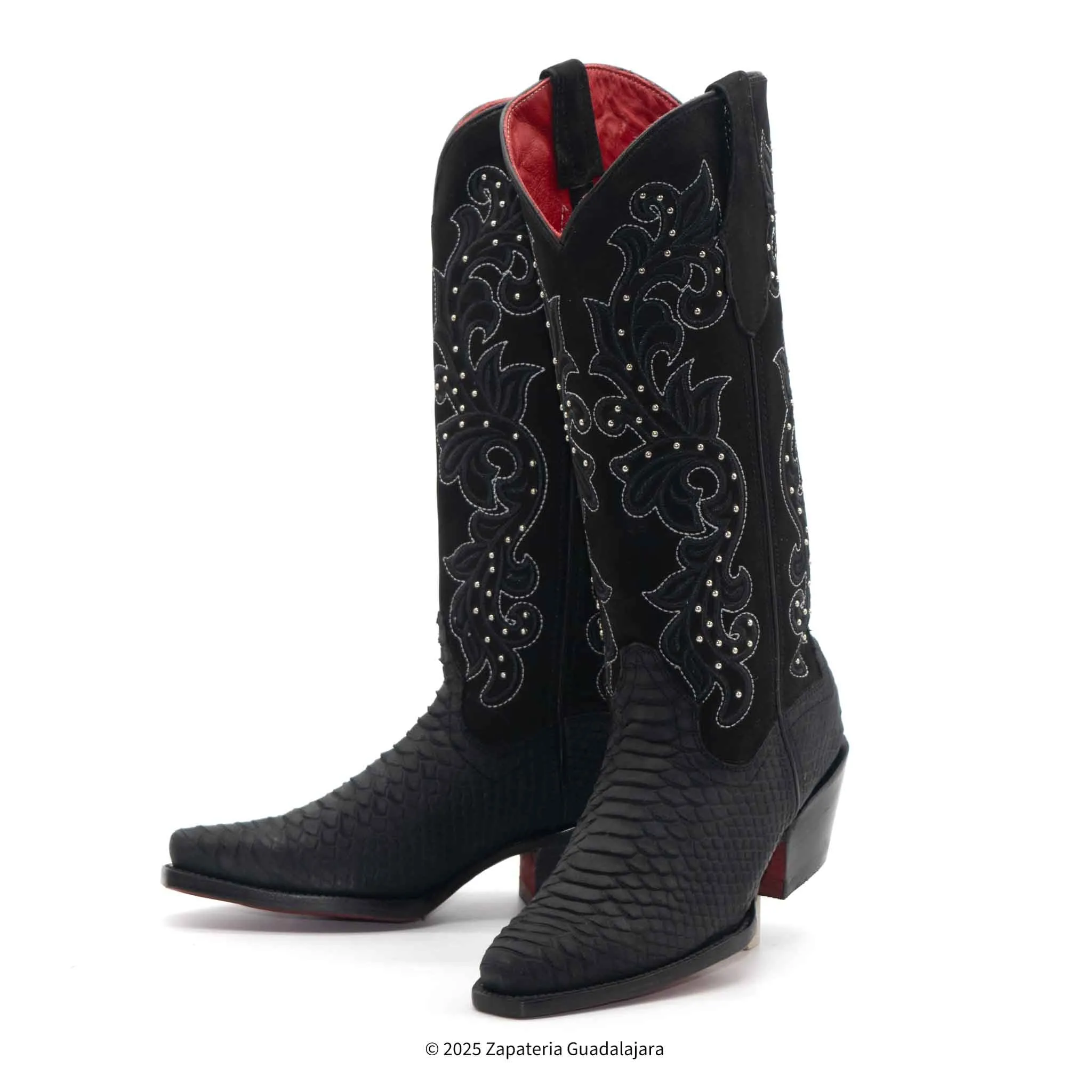 WOMEN'S SNIP TOE PYTHON TRIBUTE BLACK LEATHER BOOT -4019