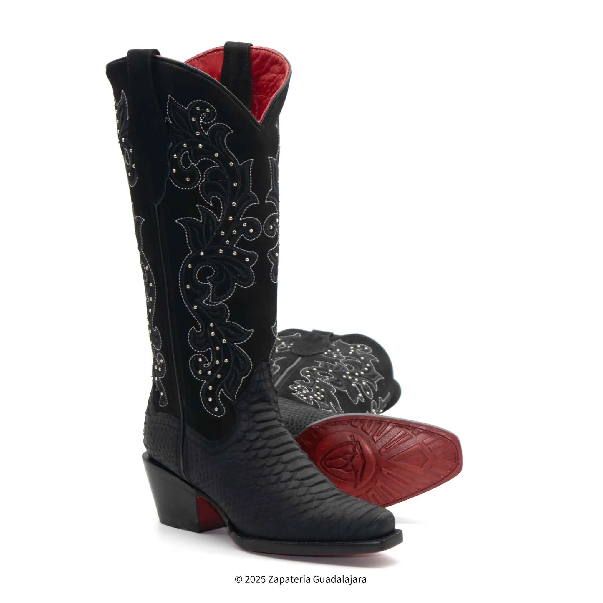 WOMEN'S SNIP TOE PYTHON TRIBUTE BLACK LEATHER BOOT -4019
