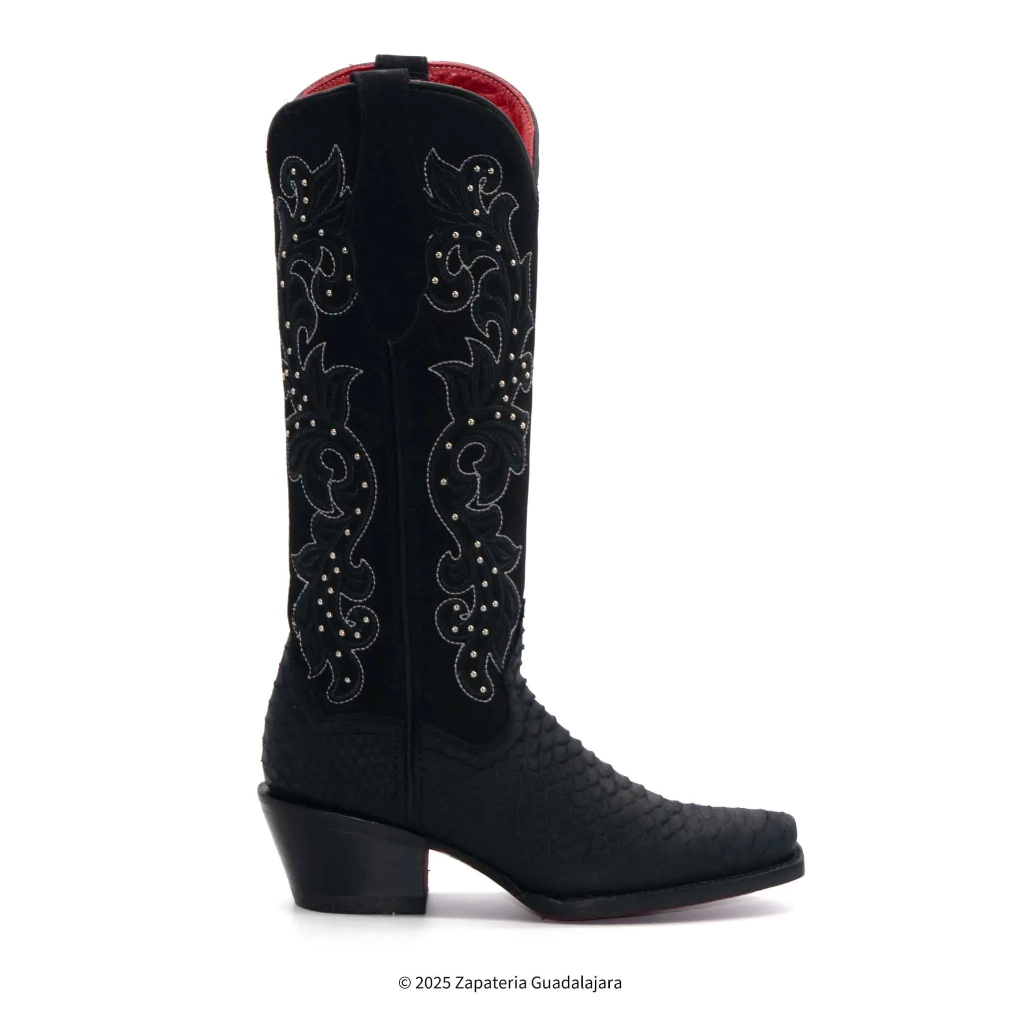 WOMEN'S SNIP TOE PYTHON TRIBUTE BLACK LEATHER BOOT -4019